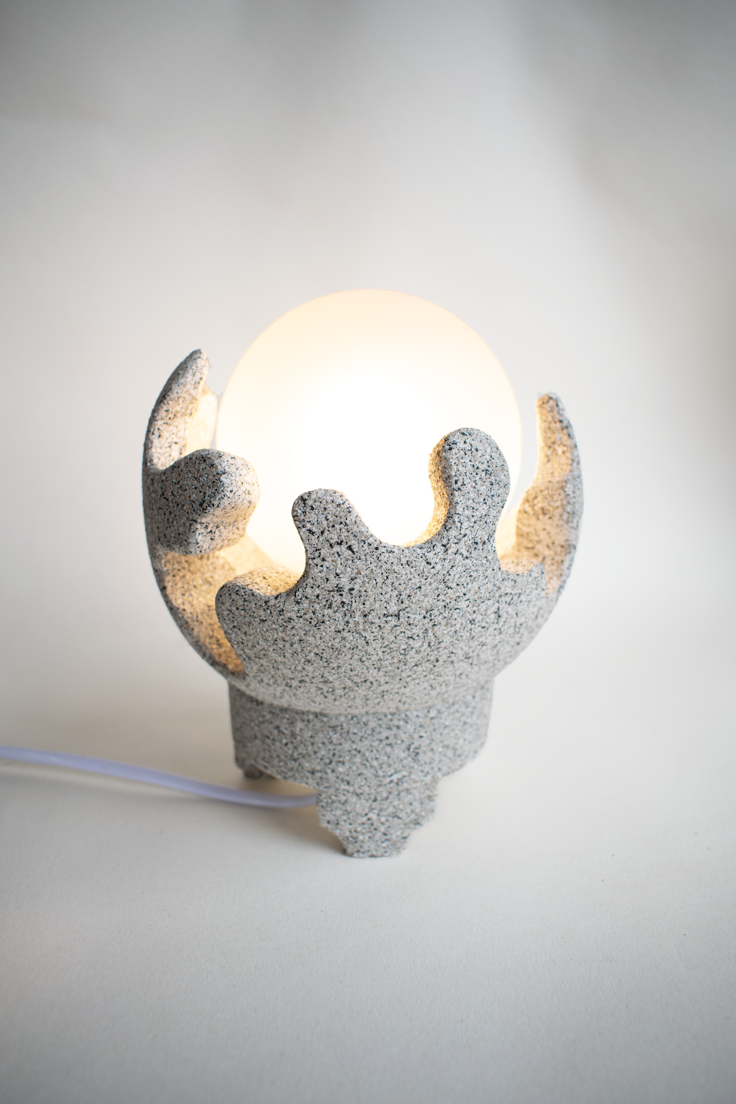 Grey Cora - Small Modern Table Lamp with Curvy Textured Base and Round Glass Light Shade, Dimmable Bedside Desk Lamp