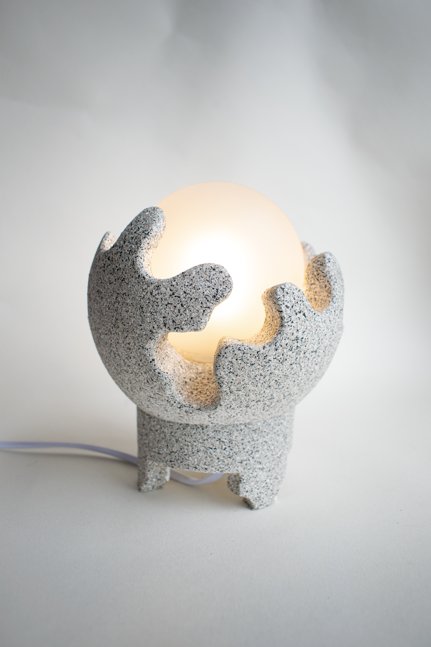 Grey Cora - Small Modern Table Lamp with Curvy Textured Base and Round Glass Light Shade, Dimmable Bedside Desk Lamp