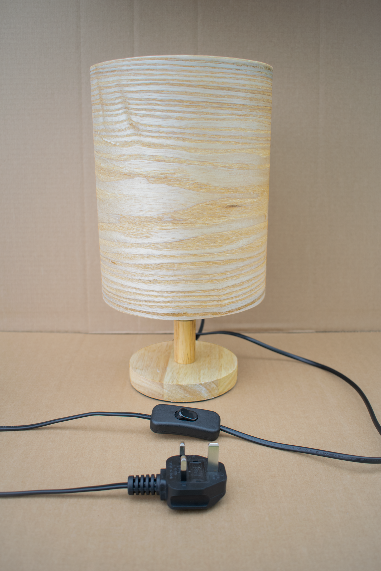 Tall Light Ash Lampshade with a Wood Base